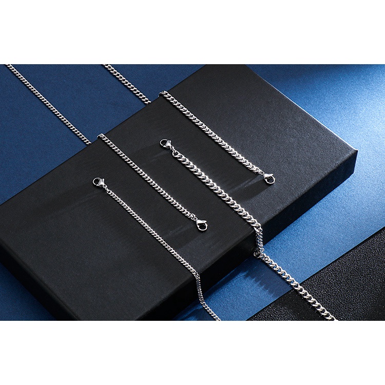 Dây chuyền unisex titan xích trơn vát cạnh bản nhỏ không gỉ nhiều size 2mm đến 5mm