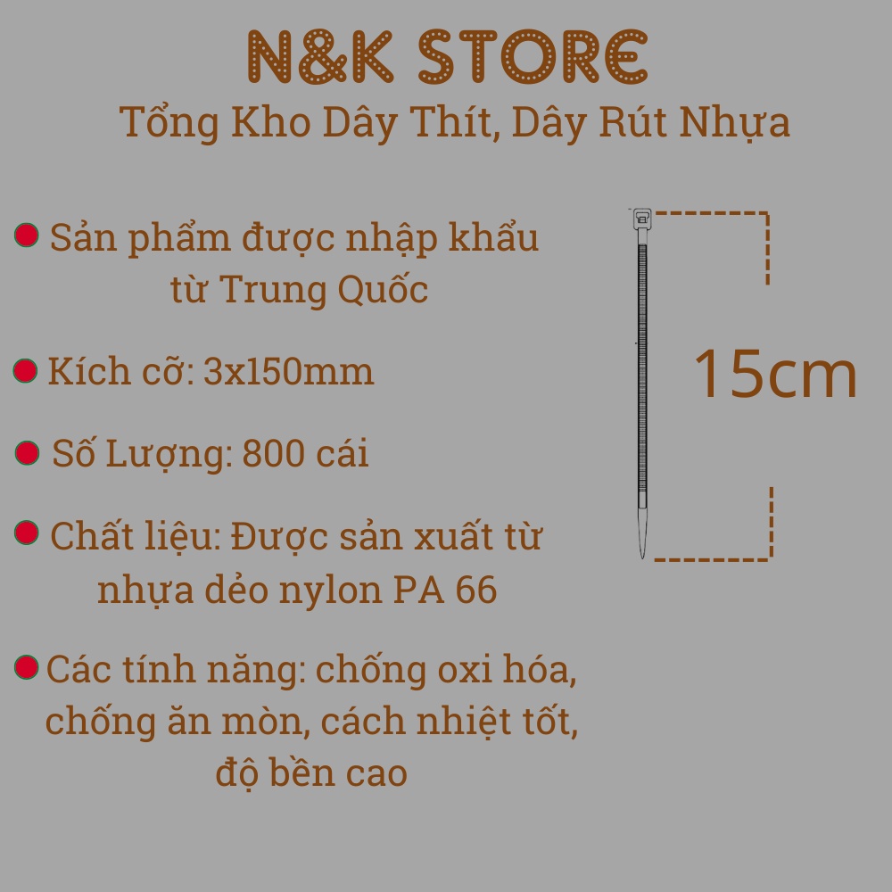 Túi 650c dây rút 3x150mm, dây thít nhựa dài 15cm, lạt nhựa dẻo dai