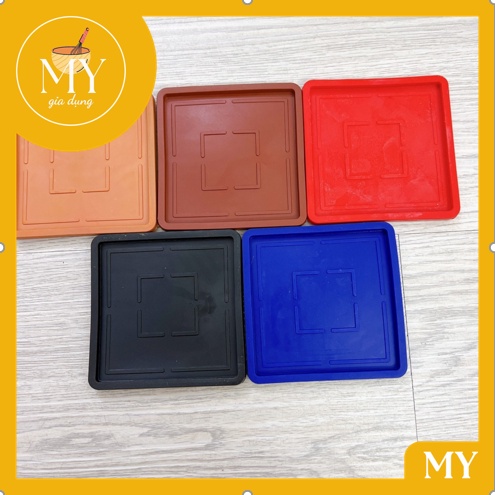 combo 10 Đế Lót Ly vuông RICO Nhựa Dẻo đủ màu - Nhựa vuông dẻo Cao Cấp 9cm