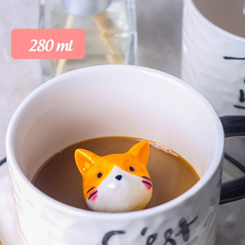 Cốc Sứ Có Mèo Nằm Trong Cốc Dễ Thương Kèm Đĩa Và Thìa – Ly Cafe Sáng Tạo Làm Quà Tặng Người Yêu Mèo