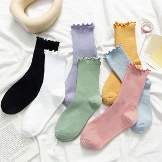 Tất bèo nhún trắng cổ cao nữ phong cách Vintage Hàn Quốc vớ thời trang lolita dễ thương màu pastel cá tính HANASO T104