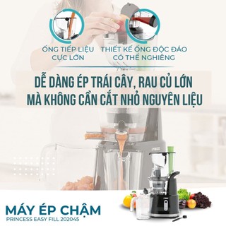 Máy ép chậm Princess Easy Fill 202045 Hà Lan, Ép kiệt bã đến 99,97% chất dinh dưỡng - Hàng chính hãng bảo hành 36 tháng