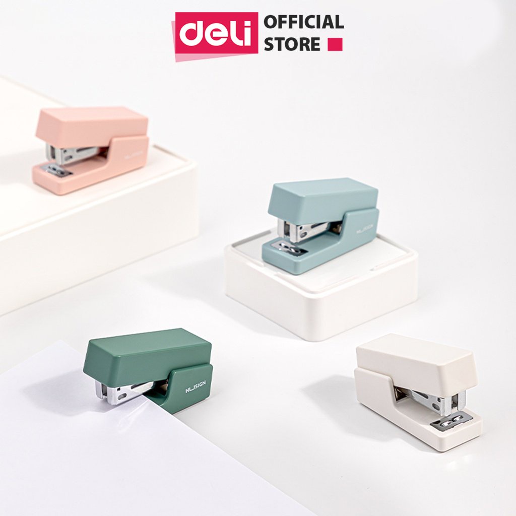 Dập Ghim Học Sinh Văn Phòng Mini Deli 12 Trang Tiện Lợi Màu Pastel Tươi Sáng Sử Dụng Ghim 24/6 & 26/6 - Tặng 1 Hộp Ghim