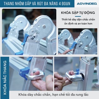 Thang Nhôm nhập khẩu 4 Đoạn ADVINDEQ AML44 Gấp và rút đa năng - Cao tối đa 4,5m - Gấp nhiều tư thế