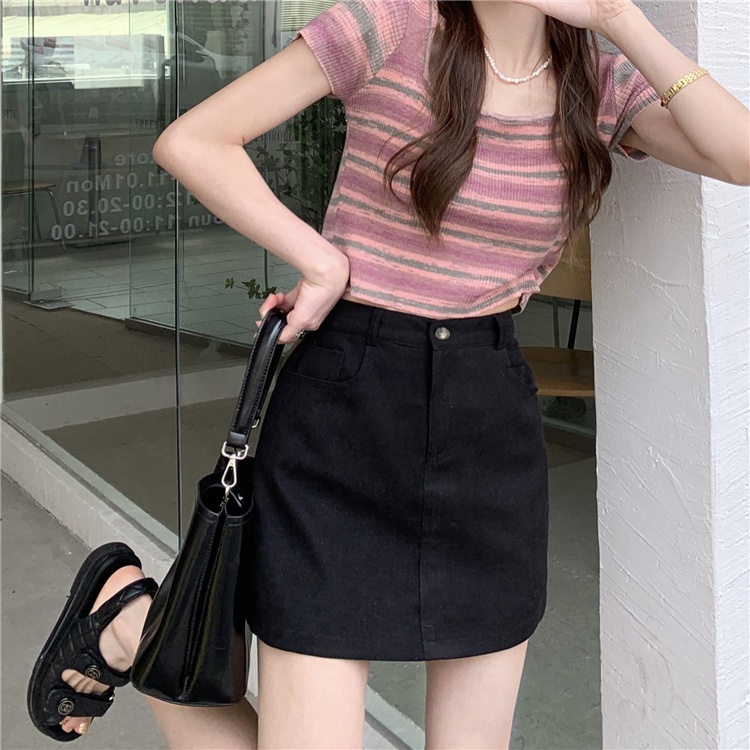 Chân váy SUXI dáng chữ A lưng cao màu trơn đơn giản cho nữ