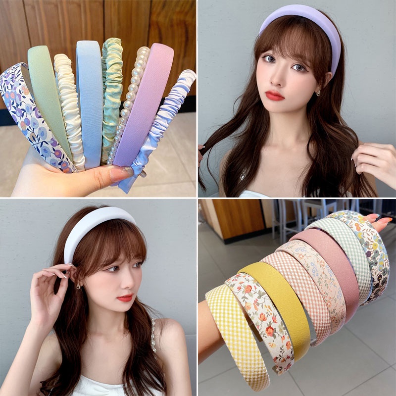 Băng đô Cài Tóc Rửa Mặt Bằng Satin/Bọt biển/Ngọc trai/xoắn Đa Năng Thời Trang Hàn Quốc Cho Nữ