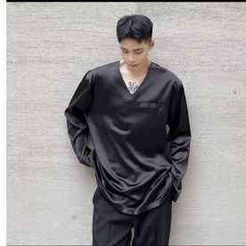 Áo Sơ mi Satin tay dài Cổ V CVC - Giá sỉ Unisex