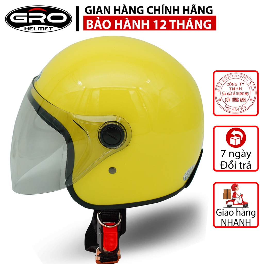 Mũ Bảo Hiểm 3/4 đầu GRO Helmet T818 có kính dài che cả mặt, kiểu dáng thời trang cho nữ, khóa kim loại - Vàng Bóng