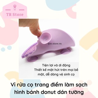 Dụng cụ rửa cọ trang điểm silicon miếng làm sạch hình bánh donut dán tường