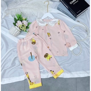 [ 10KG - 40KG ] Bộ Đồ Ngủ Pijama Dài Tay Cổ Bèo Cho Bé Chất Vải Lụa Mango Cao Cấp_BM39