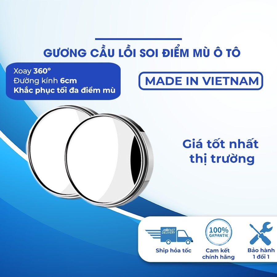 Gương cầu lồi gắn kính hậu ô tô xoay 360 xóa điểm mù - Chính hãng Amalife