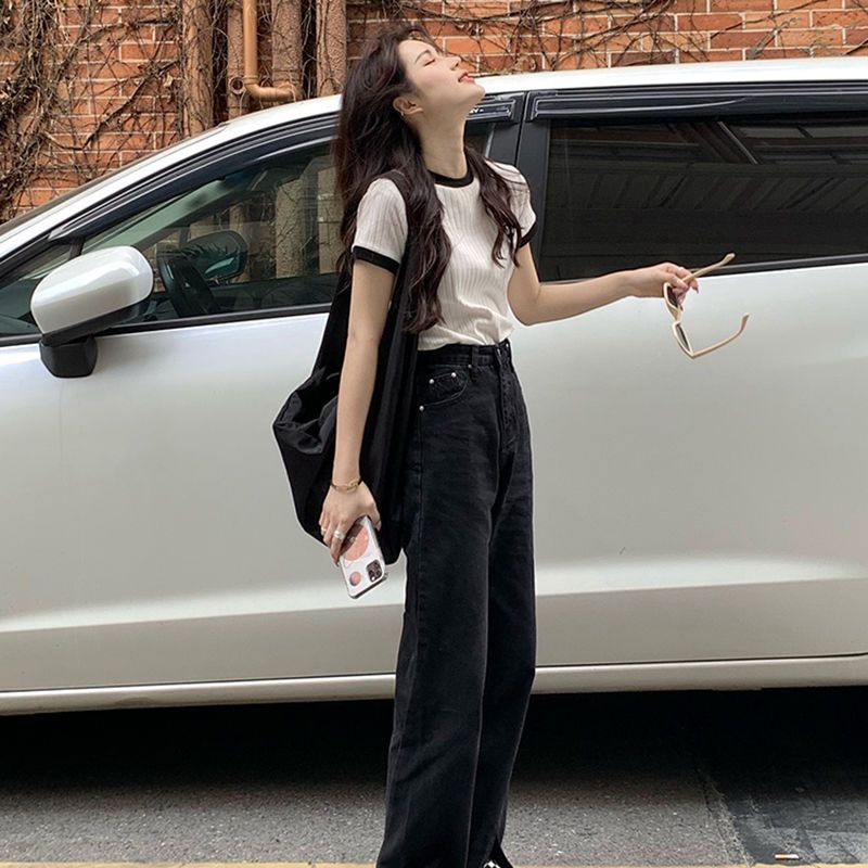 Giảm giá lớn-Áo Thun Tay Ngắn Dáng Ôm Màu Sắc Tương Phản Thời Trang Mùa Hè Cho Nữ