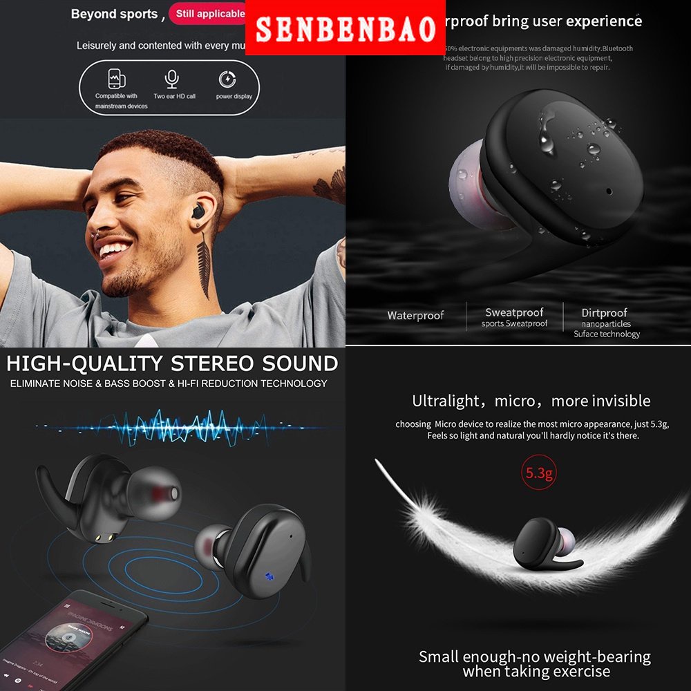 Tai Nghe Bluetooth 5.0 TWS 9D Âm Thanh Nổi Kèm Mic Fon Telinga TWS Y30