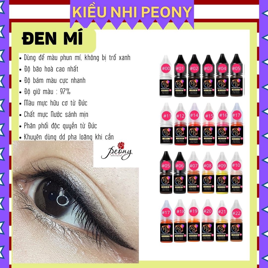 Mực phun xăm Hữu Cơ, ĐEN MÍ và 20 màu Mực Nước phun xăm Thẩm Mỹ
