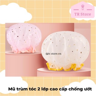 Mũ Trùm Tóc 2 Lớp Chống Nước Cao Cấp - Nón Tắm/Ủ Tóc Họa Tiết Ngôi Sao Dày Dặn (PEVA)