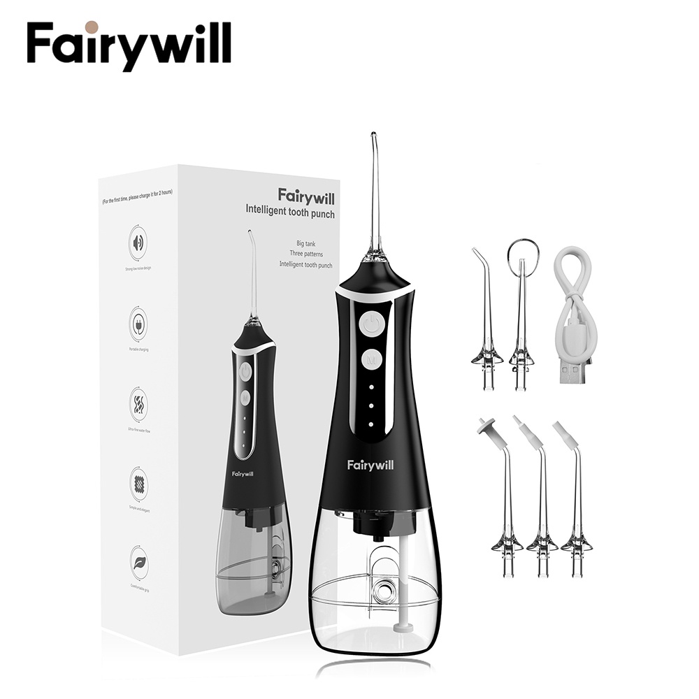 Máy tăm nước cầm tay FAIRYWILL có 5 đầu vòi thay thế với bể nước dung tích 300ml