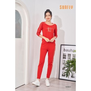 Bộ mặc nhà nữ SUNFLY dáng thể thao cotton  áo tay lỡ, quần dài SS5651