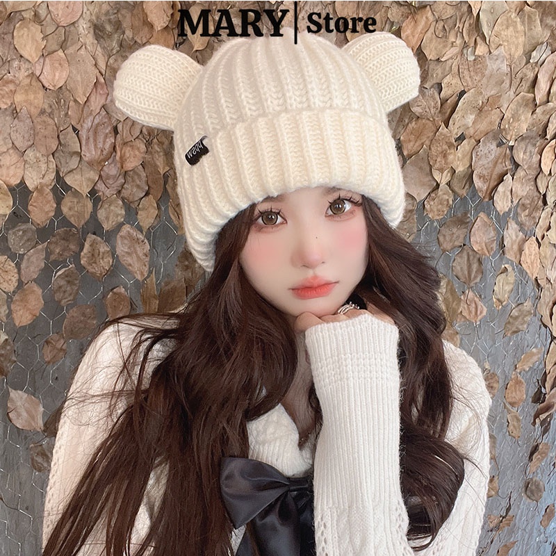 Mũ len nữ tai thỏ trùm đầu MARY nón len beret nam nữ đẹp phong cách ...