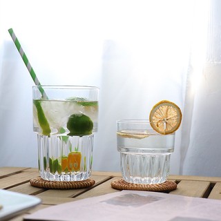 Ly Thủy Tinh Sọc 2 Tầng , Cốc Thủy Tinh Chịu Nhiệt Dùng, Cafe, Sinh Tố
