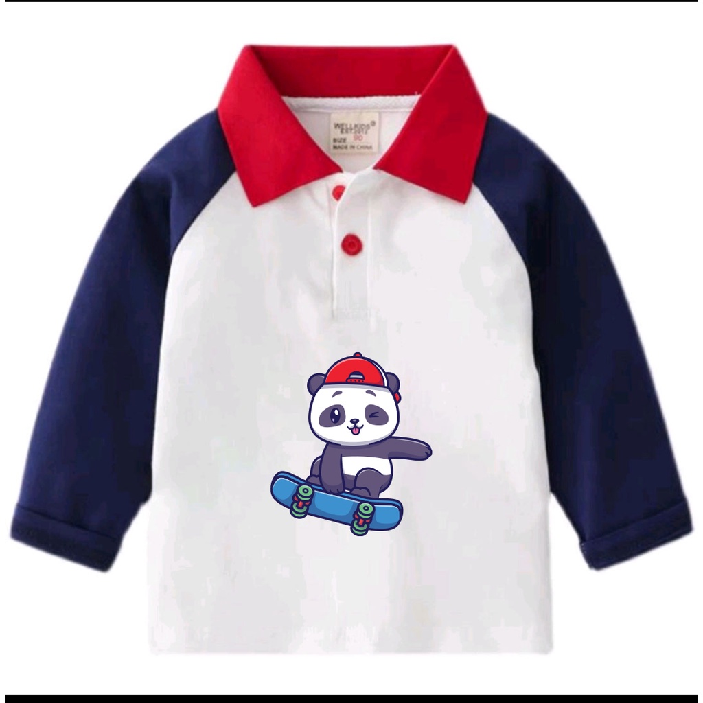 Áo polo dài tay bé trai vải cá sấu cotton in hình phong cách hàn quốc cho bé 1 2 3 4 5 6  tuổi 9-27kg