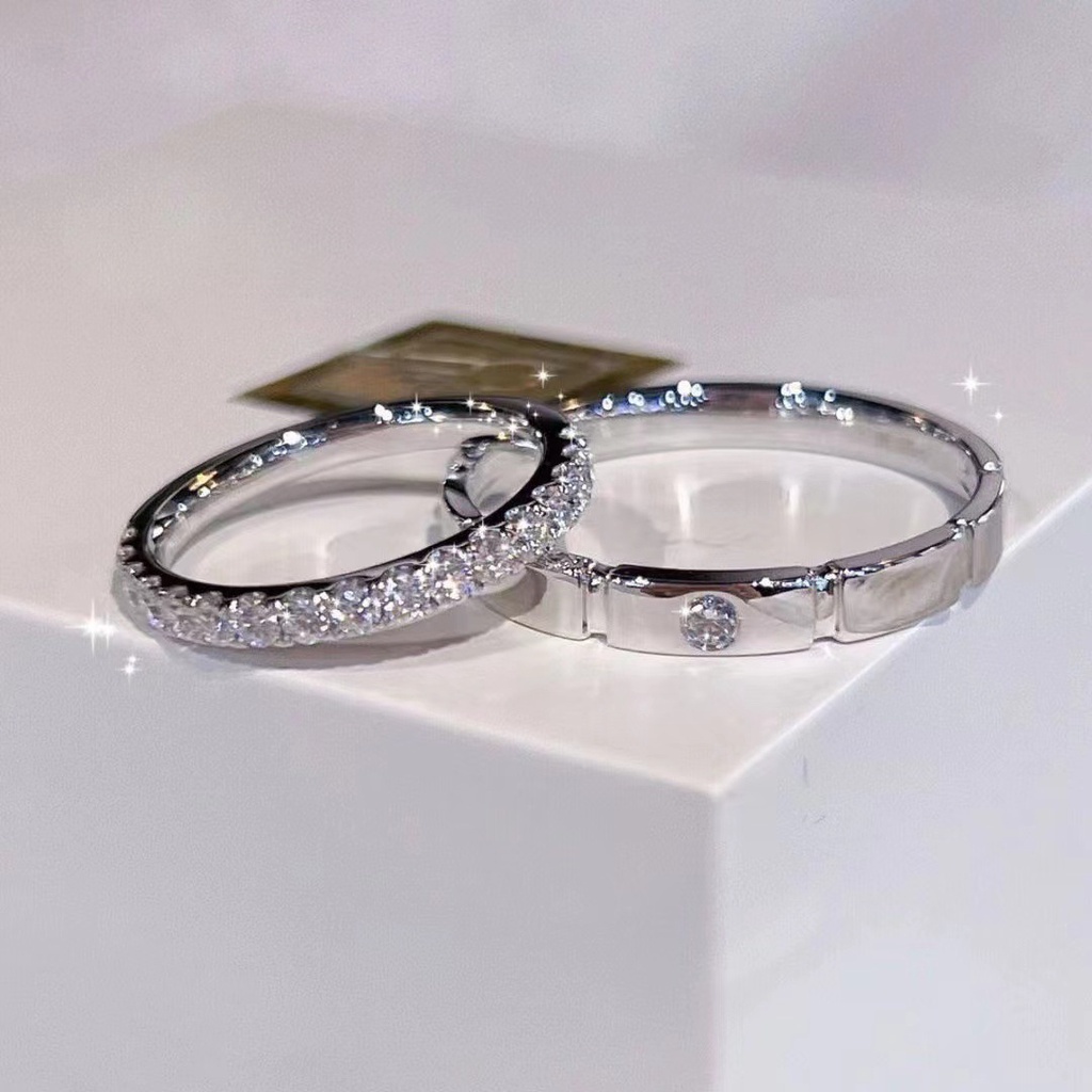 Nhẫn Đôi Mạ Bạc 925 Đính Kim Cương Đơn Giản Dễ Phối Đồ