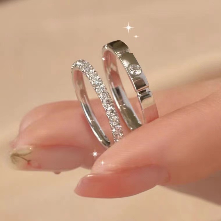 Nhẫn Đôi Mạ Bạc 925 Đính Kim Cương Đơn Giản Dễ Phối Đồ