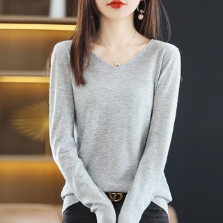 Áo len chui đầu cổ chữ V dài tay Quần áo nữ mùa xuân thu 2022 dáng rộng đơn giản mặc bên trong mặc bên ngoài Áo dài tay nữ