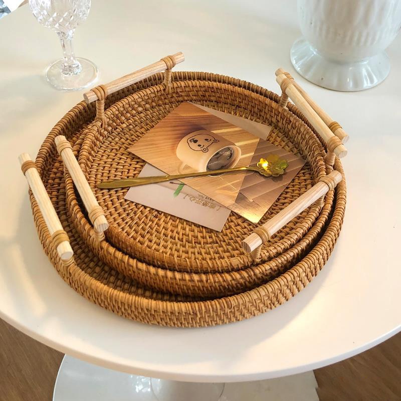 Khay Mây Tròn Có Tay Cầm ONGTRE, Khay Đựng Đồ, Trà Bánh, Decor, Chụp Ảnh Sản Phẩm, Handmade, Nhà Hàng, Khách Sạn, Resort