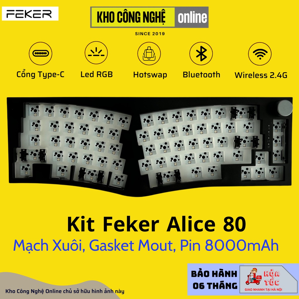 Kit bàn phím cơ Feker Alice 80 (Mạch Xuôi, 3 Mode, Gasket Mount, Núm ...