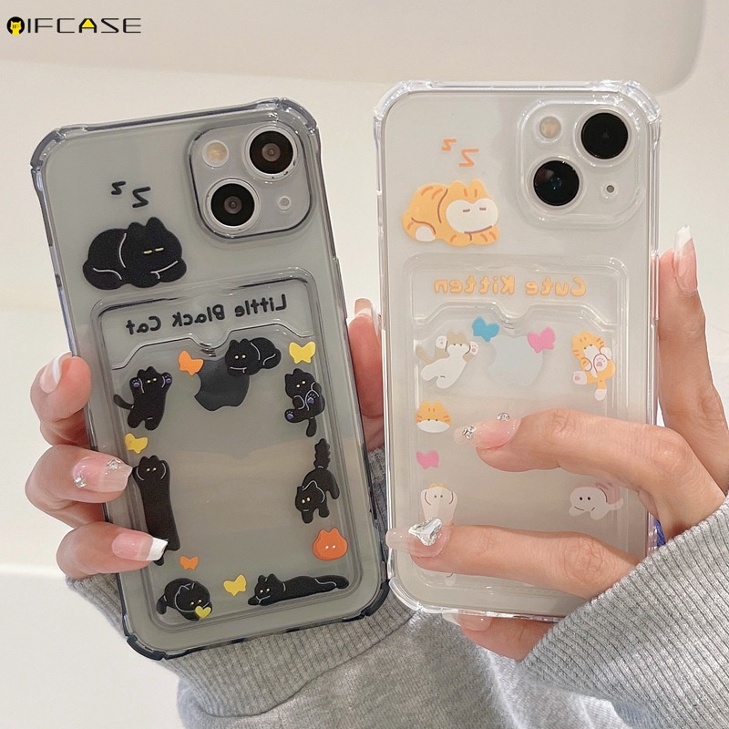 Ốp Điện Thoại Trong Suốt Họa Tiết Hoạt Hình Đơn Giản Kèm Ngăn Đựng Thẻ Cho iPhone 14 Plus 14 13 12 11 Pro Max XS Max XR X 7 8 Plus