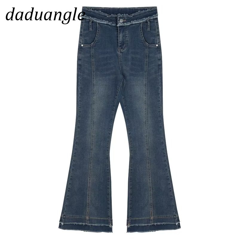Ảnh Quần jean dài DADUHEY ống loe dáng suông rộng kích thước lớn lưng cao thời trang Hàn Quốc mới dành cho nữ 3