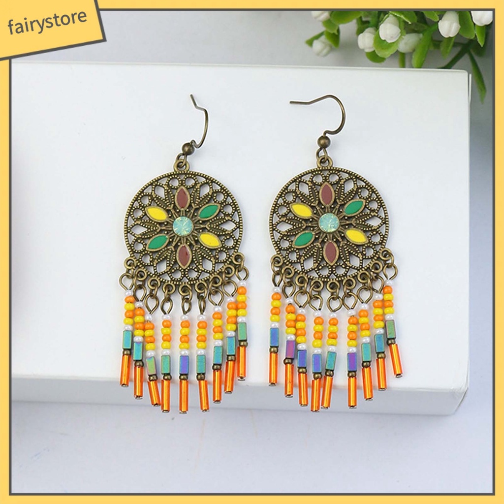 1 Đôi Bông Tai Móc Xỏ Hạt Nhiều Màu Phong Cách Bohemian Cổ Điển