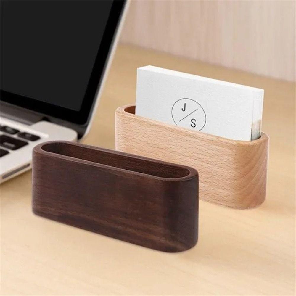 DELMER Hộp đựng danh thiếp bằng gỗ Văn phòng phẩm Lưu trữ máy tính để bàn Đồ dùng văn phòng tự nhiên Gỗ sồi Thẻ Stander