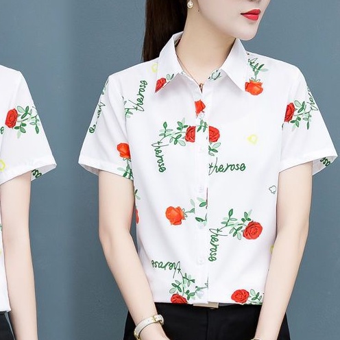 Của TÔI In Hoa Hồng Bud In Ve Áo Thường Ngày Hoa Mai Tay Ngắn Màu Vàng Hoa Mai Thời Trang Voan Thoáng Khí Áo Sơ Mi
