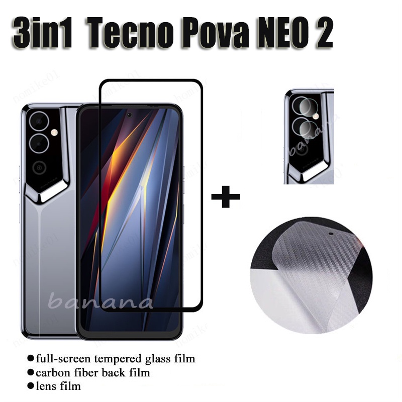 3in1 Tecno Pova Neo 2 3 Kính Cường Lực Full Cover Phim Cho Tecno Pova 6 5 4 Pro 3 2 5G Spark 8C 8P 7 Pro 7T 7P 6 GO 2 in1 Ống Kính Máy Ảnh Bảo Vệ Màn Hình Kính