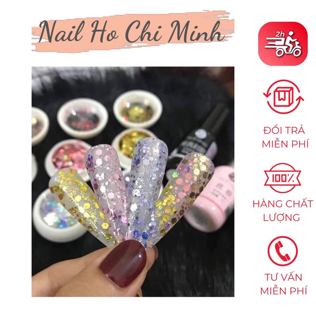 Set nhũ kim tuyến 8 màu trang trí móng đắp ẩn gel 6D