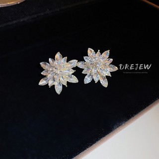 DREJEW Khuyên tai mạ bạc kiểu hoa tuyết đính đá zircon phong cách Hàn Quốc sang trọng thời trang cao cấp cho nữ