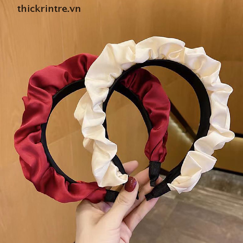 THI Viền Rộng Viền Tóc Hoop Phụ Kiện Tóc Sa Ruched Đầu Xếp Ly Băng Đô Quấn Tóc Màu Trơn Vòng Mềm Màu Nguyên Chất VN