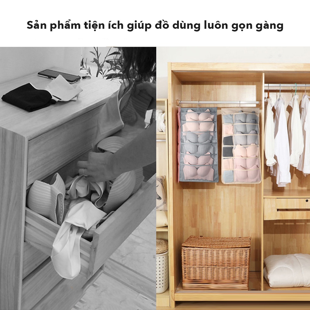 Túi Treo Đồ Lót JYoohome 2 Mặt 30 Ngăn Túi Đựng Tất Vớ Áo Lót 2 Dây Tiện Lợi Giỏ Túi Xách