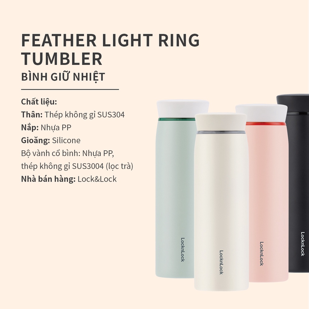 Bình giữ nhiệt LocknLock Feather Light Ring 460ml LHC4244 Màu Đen , có khay lưới lọc trà - K-MALL