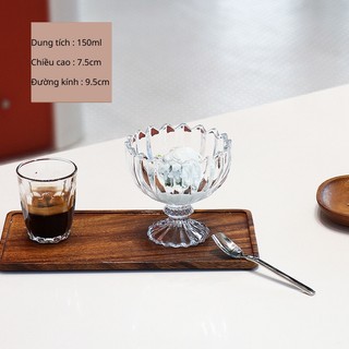 Ly thủy tinh đựng kem, cốc đựng kem có chân đế miệng ly răng cưa dùng đựng bánh kẹo, gia vị