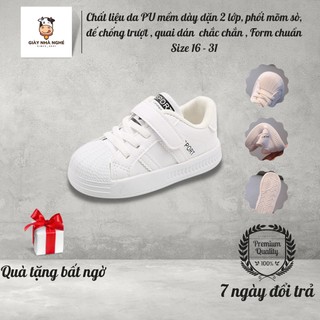 Giày thể thao cho bé - Giày thể thao hoạ tiết 3 lá dáng mõm sò chất liệu da cao cấp 3 mau cho bé trai bé gái từ 1-8 tuổi