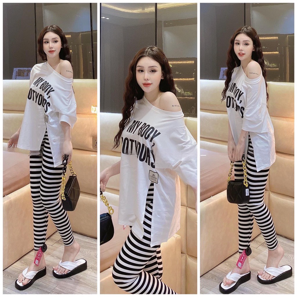 Đồ Bộ Nữ Bigsize ESHOP Quần Dài Legging Ôm Thun Gân Co Giãn Mặc Nhà Đi Chơi Ngủ Đẹp Dễ Thương DB08