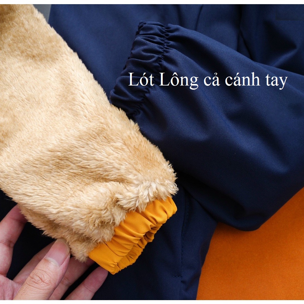 Áo khoác gió nam nữ lót lông , áo gió dù lót lông cừu dày dặn màu nâu ấm áp mùa đông vải tráng bạc chống nước siêu đẹp