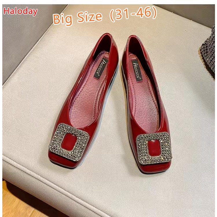 Giày Nữ Size Lớn (31-46)✨Mũi Vuông Giày Đế Bằng Nữ Xuân Thu Túi Giày Nhẹ Nhàng Cổ Tích Nông Miệng Bằng Sáng Chế Da Thời Trang Size Lớn 41 Giày Dạ Hội Giày Đế Bằng