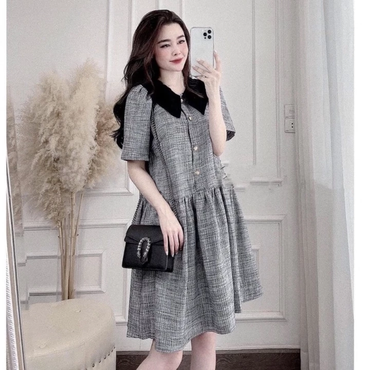 Váy bầu thiết kế cổ sen đuôi cá trẻ trung, váy chất vải dạ dày dặn size 40-75kg,váy đi làm công sở,đi chơi