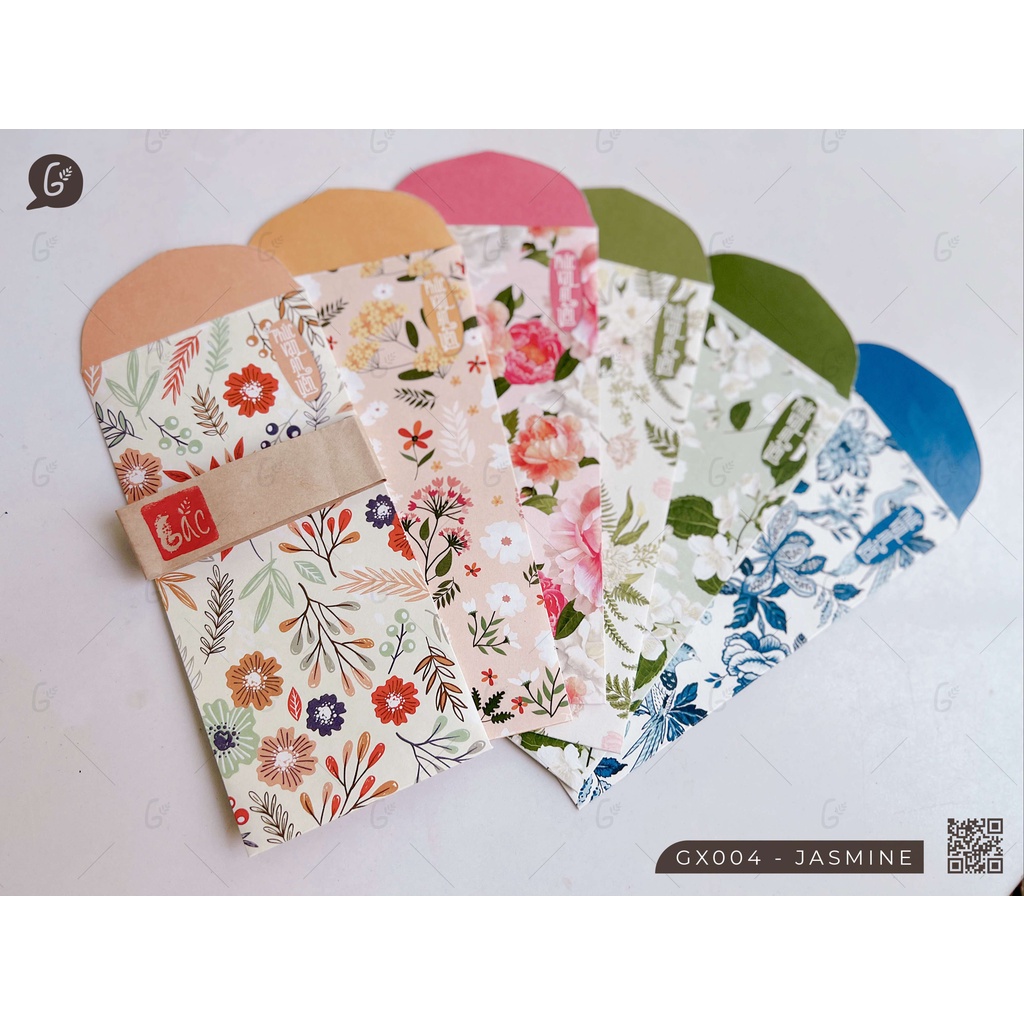 GX004 Bao lì xì cao cấp Gác xép họa tiết hoa văn vintage chất liệu Kraft nhật nhập khẩu Tết 2025 (Jasmine set)