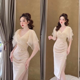 Đầm body dự tiệc tay lưới kết pha lê cao cấp kèm ảnh thật TẶNG KÈM HOA TAI THỜI TRANG