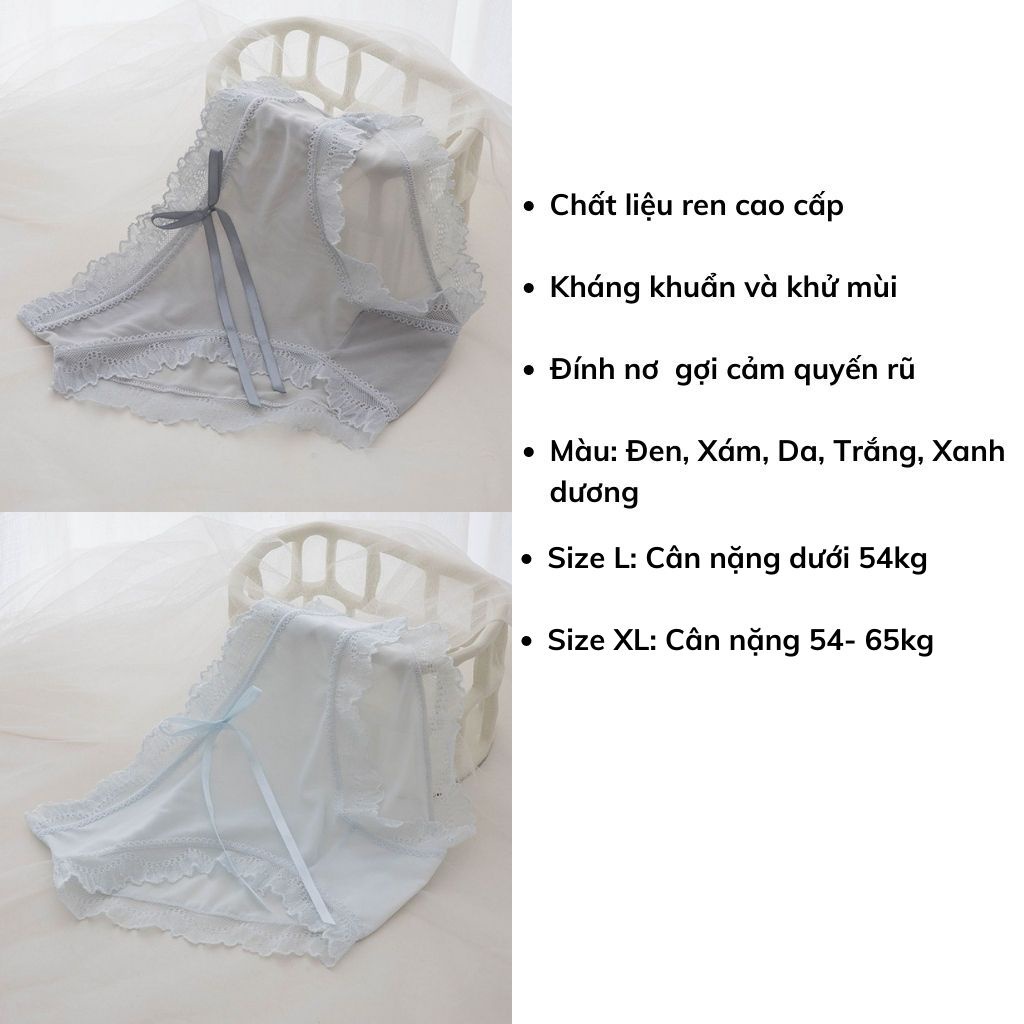 Quần lót nữ ren lưới cao cấp siêu mỏng mềm mại thoáng mát sexy đính nơ gợi cảm LANIXA L1026