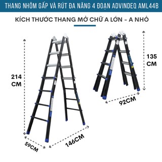 Thang Nhôm nhập khẩu 4 Đoạn ADVINDEQ AML44 Gấp và rút đa năng - Cao tối đa 4,5m - Gấp nhiều tư thế